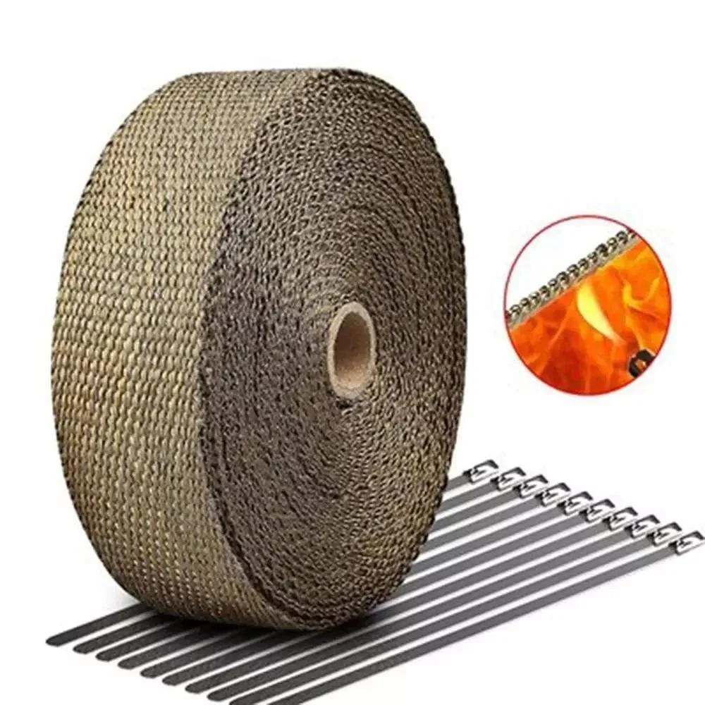 Roll Fiberglass Heat Shield Motorcycle Car Exhaust Thermal Tape Header Pipe Heat Wrap Tape Thermal Protection with StainlessTies