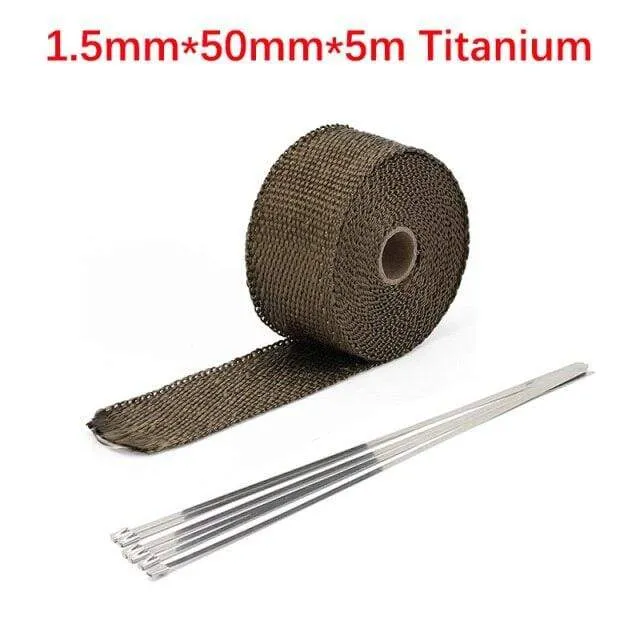 Roll Fiberglass Heat Shield Motorcycle Car Exhaust Thermal Tape Header Pipe Heat Wrap Tape Thermal Protection with StainlessTies