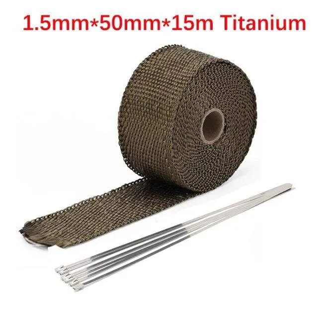 Roll Fiberglass Heat Shield Motorcycle Car Exhaust Thermal Tape Header Pipe Heat Wrap Tape Thermal Protection with StainlessTies