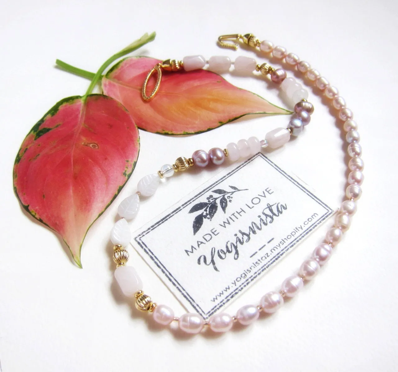 Rose Quartz, Blush Pink Baroque Pearl Necklace