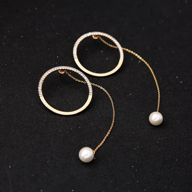 Round Rhinestone Pearl Hoop Styled Earring