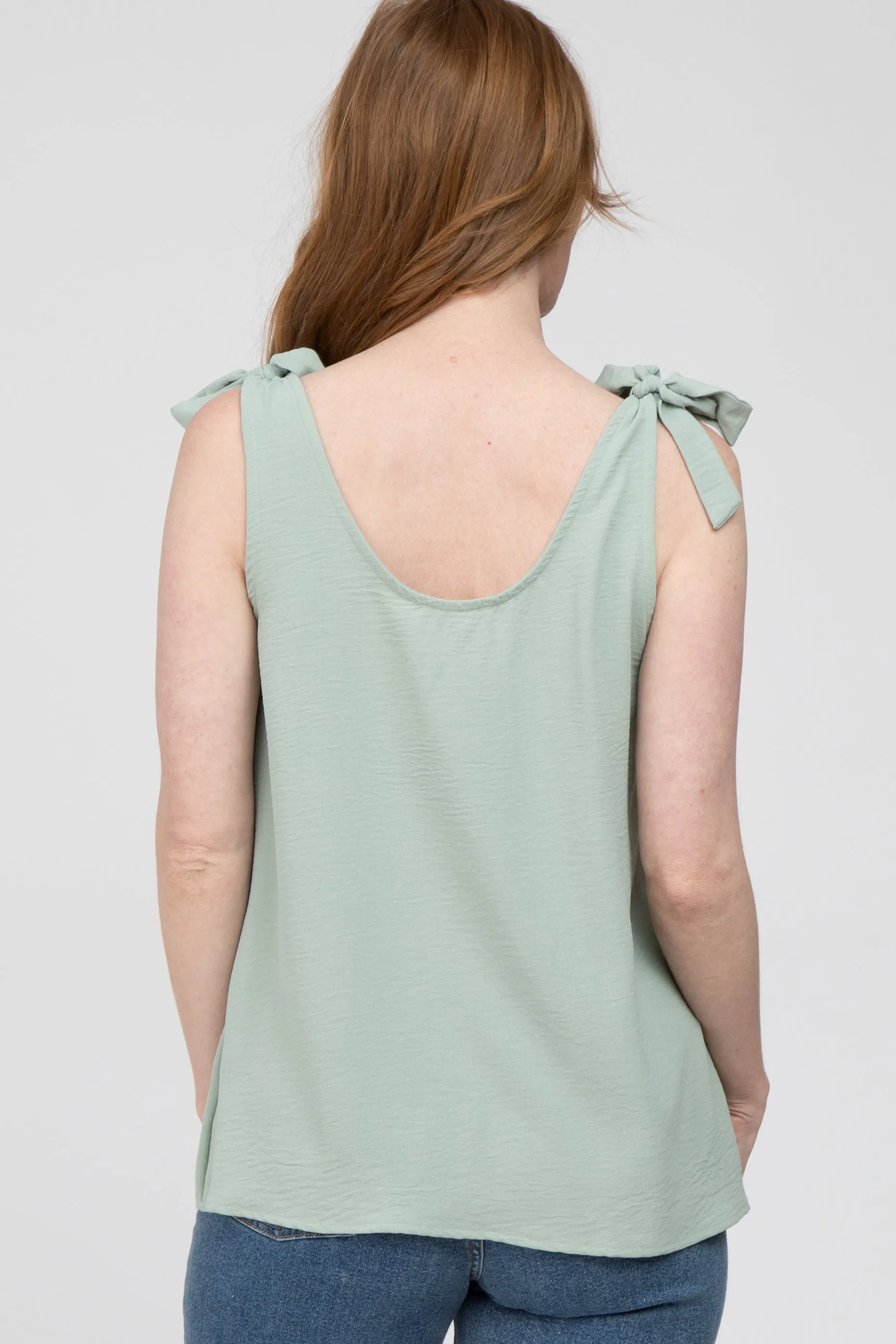 Sage Bow Shoulder Accent Sleeveless Top