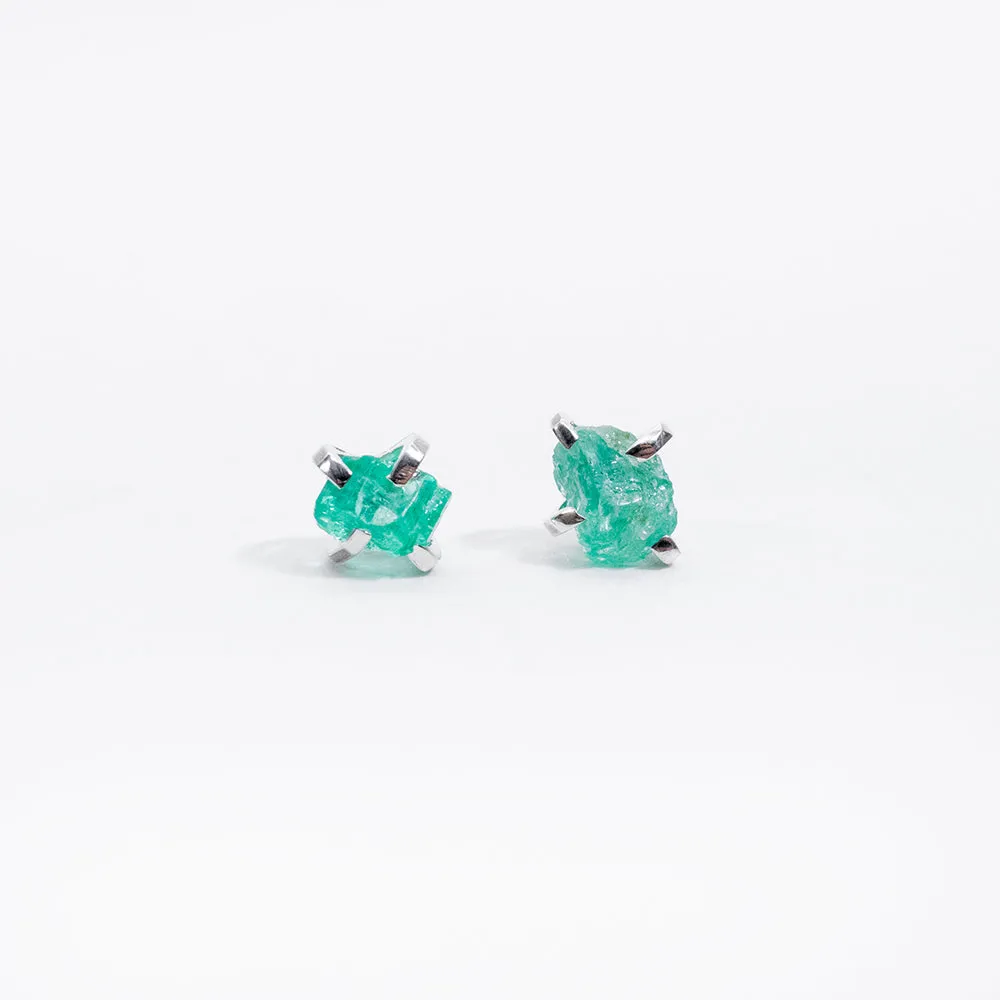 Silver Raw Emerald Wrap Studs