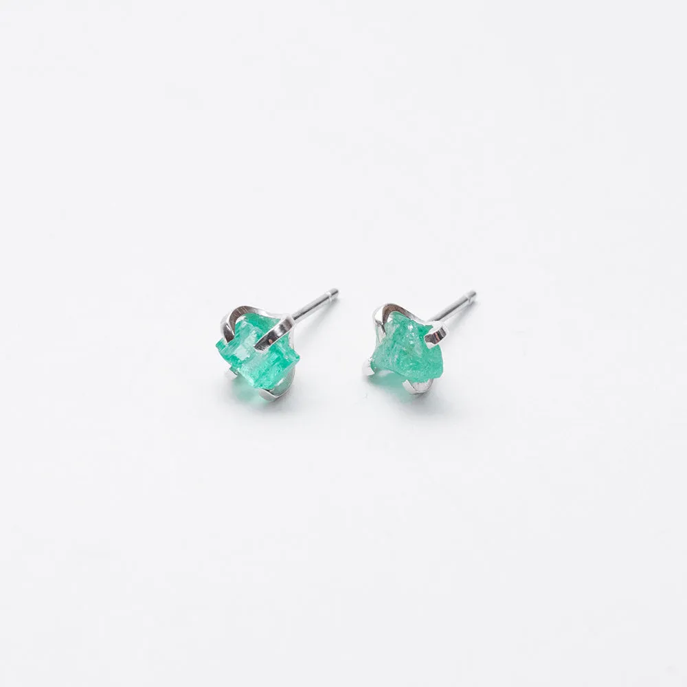 Silver Raw Emerald Wrap Studs