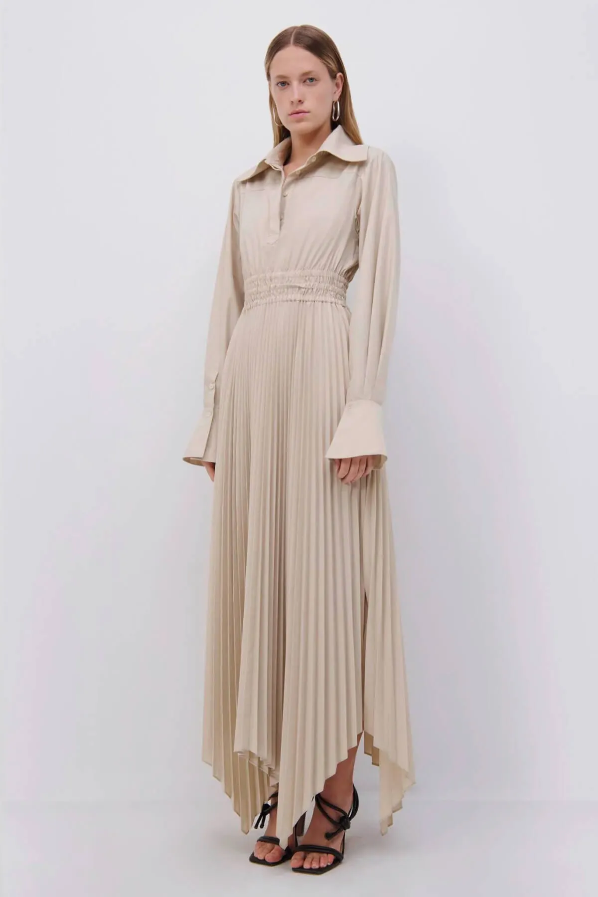 Simkhai Elka Pleated Poplin Midi Shirt Dress - Birch