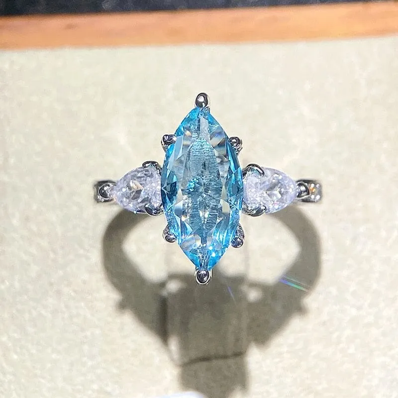 Simple Sky Blue Marquise Aquamarine Stone Ring