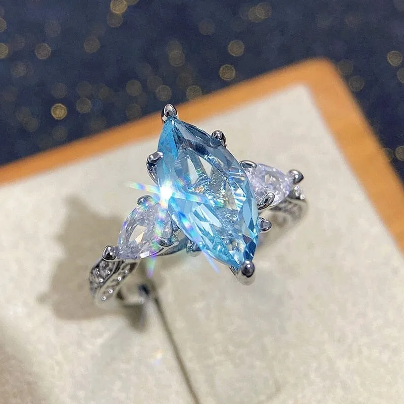 Simple Sky Blue Marquise Aquamarine Stone Ring