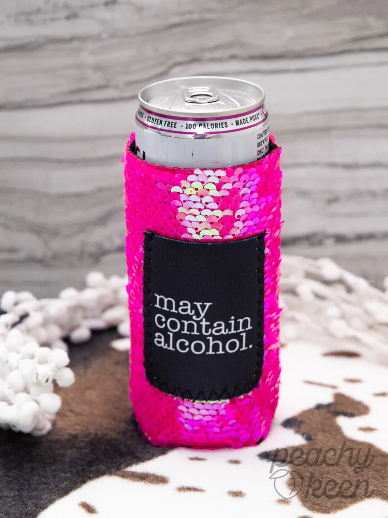 SKINNY May Contain Alcohol Hot Pink SEQUINS Can Cooler