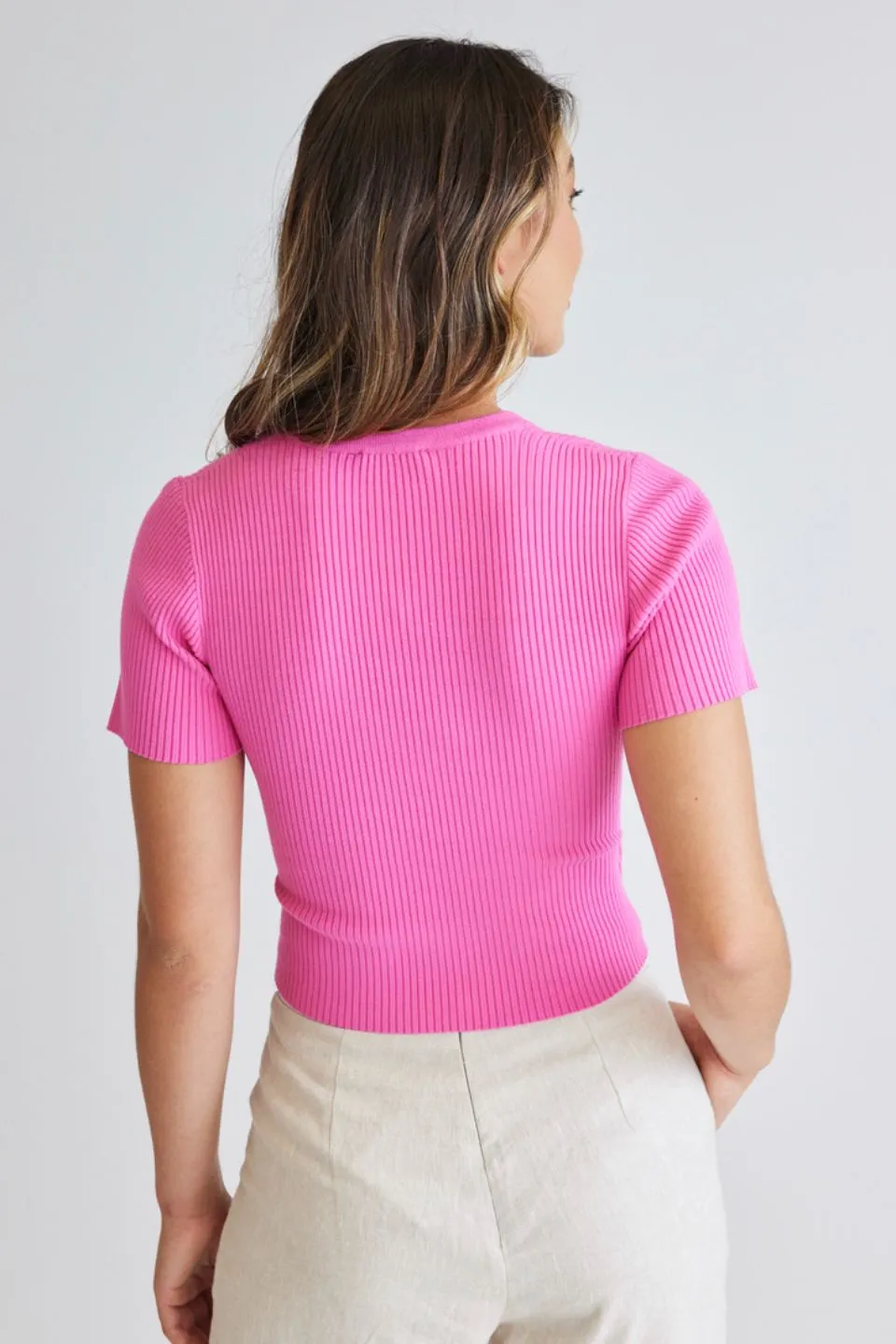 So Good Pink SS Wrap Knit Top