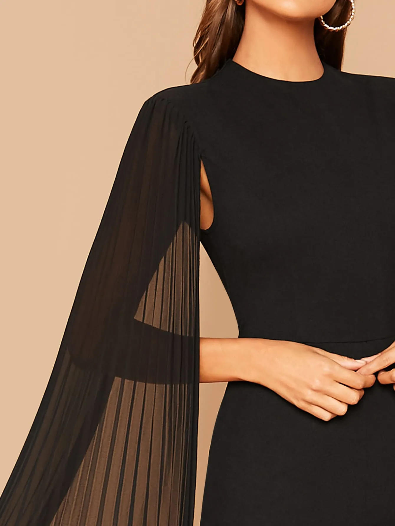 Solid Pleated Cape Jumpsuit