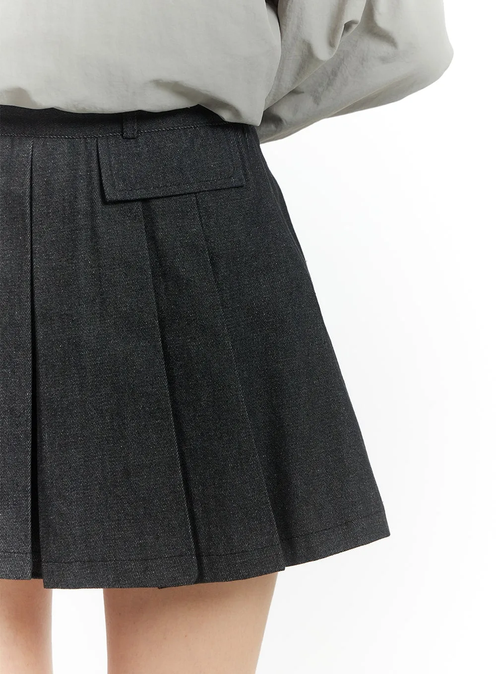 Solid Pleated Denim Mini Skirt IM406