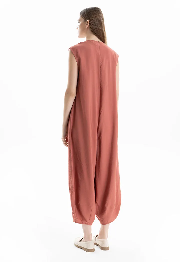 Solid Pleated Wide Leg Jumpsuit