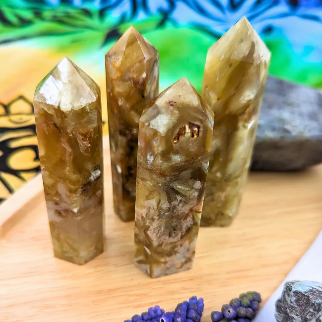 Sparkling Green Mica Crystal Towers ~ Earthy Grounding Energies ~ Heart Chakra Connetions