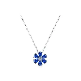 Sparkling Lucky Flower Sapphire Pendant Necklace - 925 Sterling Silver