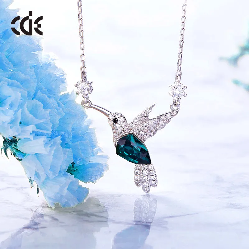 Sterling silver Emerald hummingbird with 2 crystals on the chain necklace