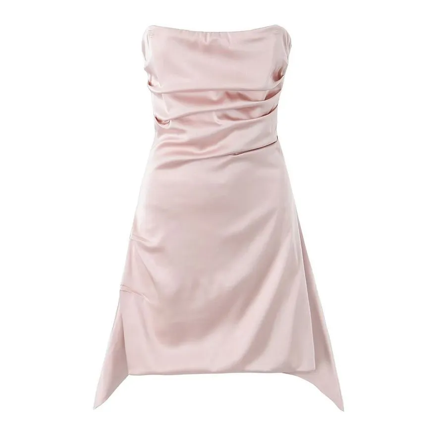 Strapless Plain Ruched Mini A-Line Dress aa23