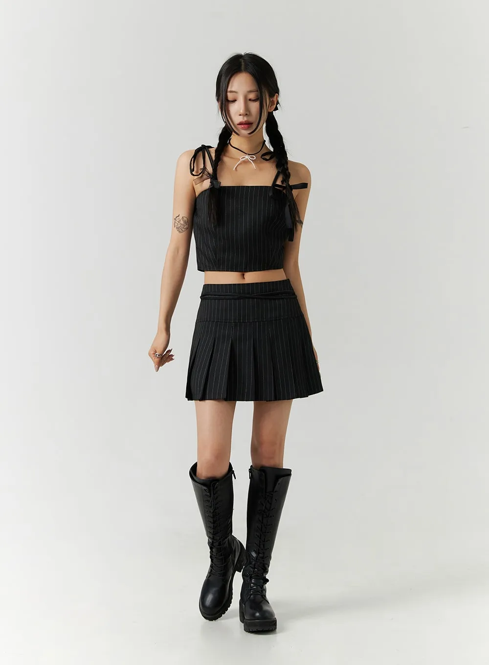 Stripe Pleated Mini Skirt CD301