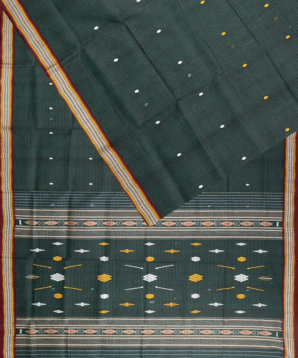 Stripes maroon dark green cotton handloom saree