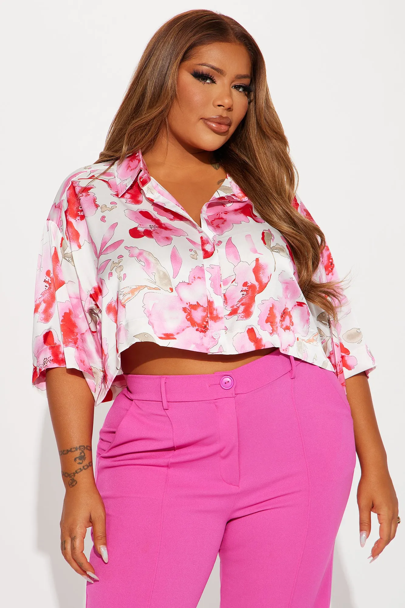 Summer Florals Satin Shirt  - Ivory/combo