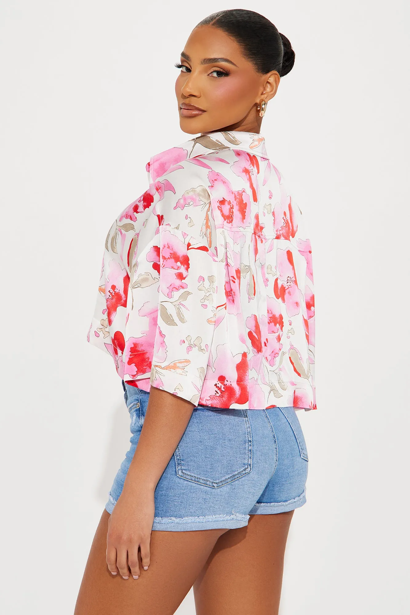 Summer Florals Satin Shirt  - Ivory/combo