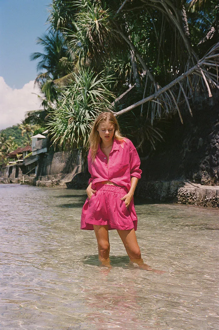 SUMMER Shirt Dress - pink linen