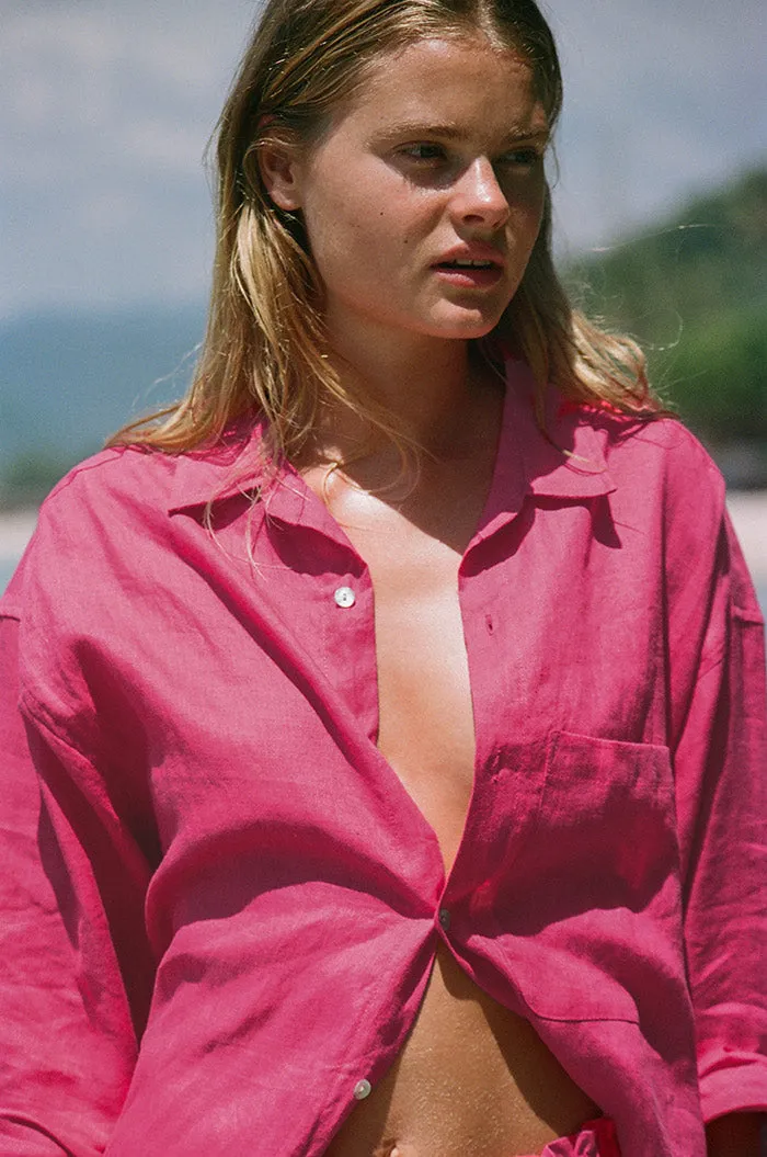 SUMMER Shirt Dress - pink linen