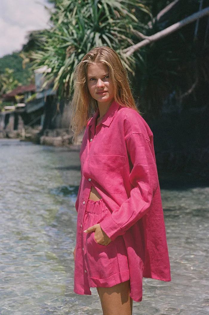 SUMMER Shirt Dress - pink linen