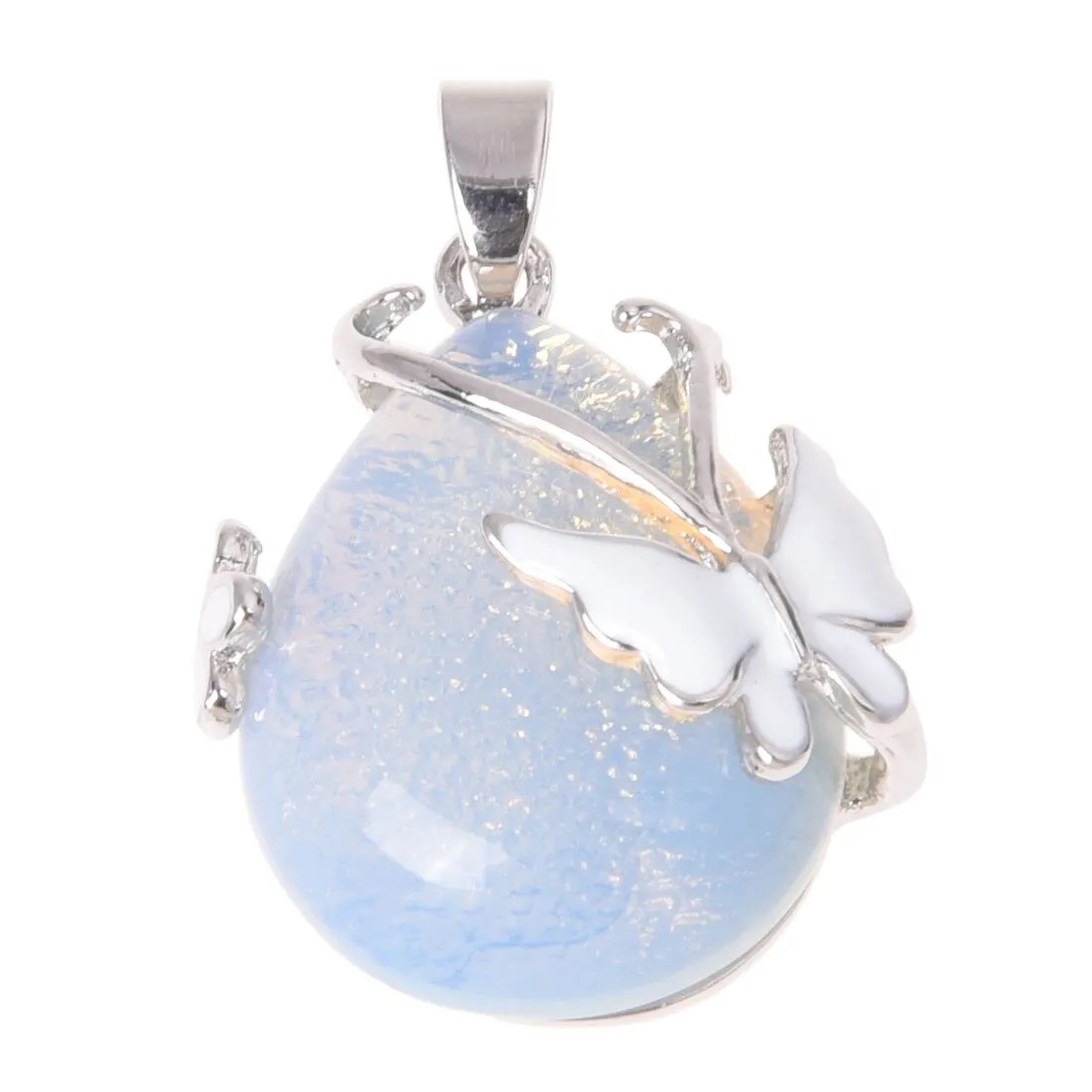 Teardrop Opalite Wire Wrap Butterfly Pendant Necklace 18