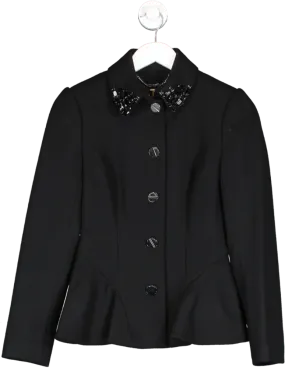 Ted Baker Jodyn Black Embellished Collar Wool Blend Short Jacket Coat UK S