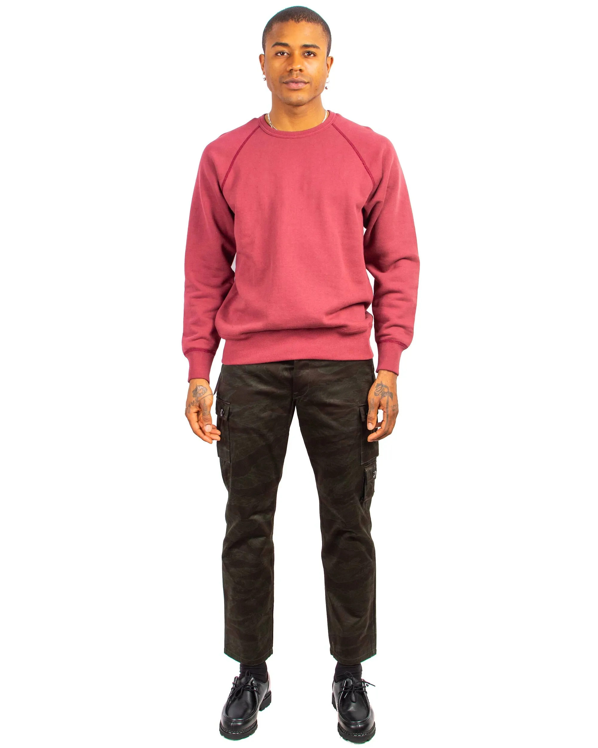 The Real McCoy's MC21018 9oz. Loopwheel Raglan Sleeve Sweatshirt Maroon