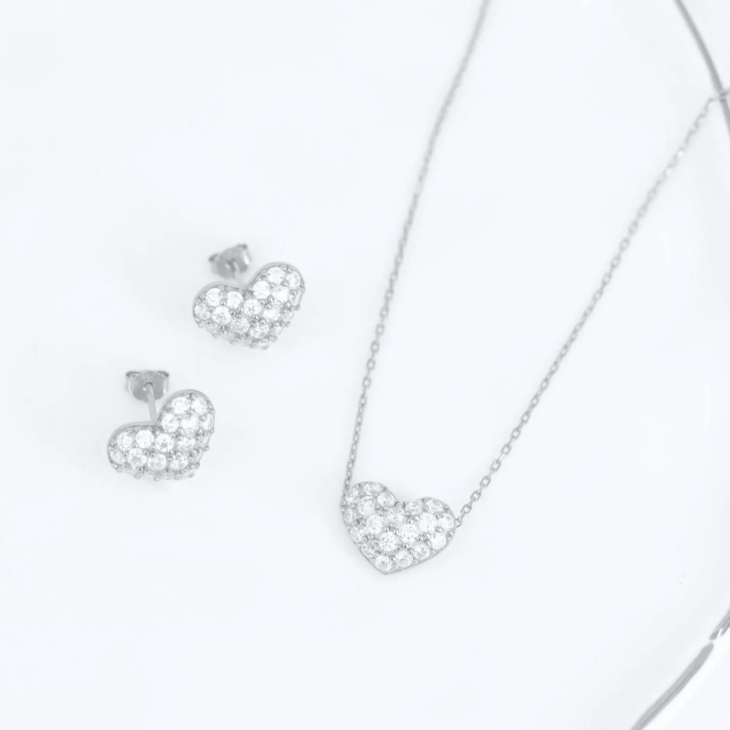 Valentina Pave Heart Necklace (Silver)