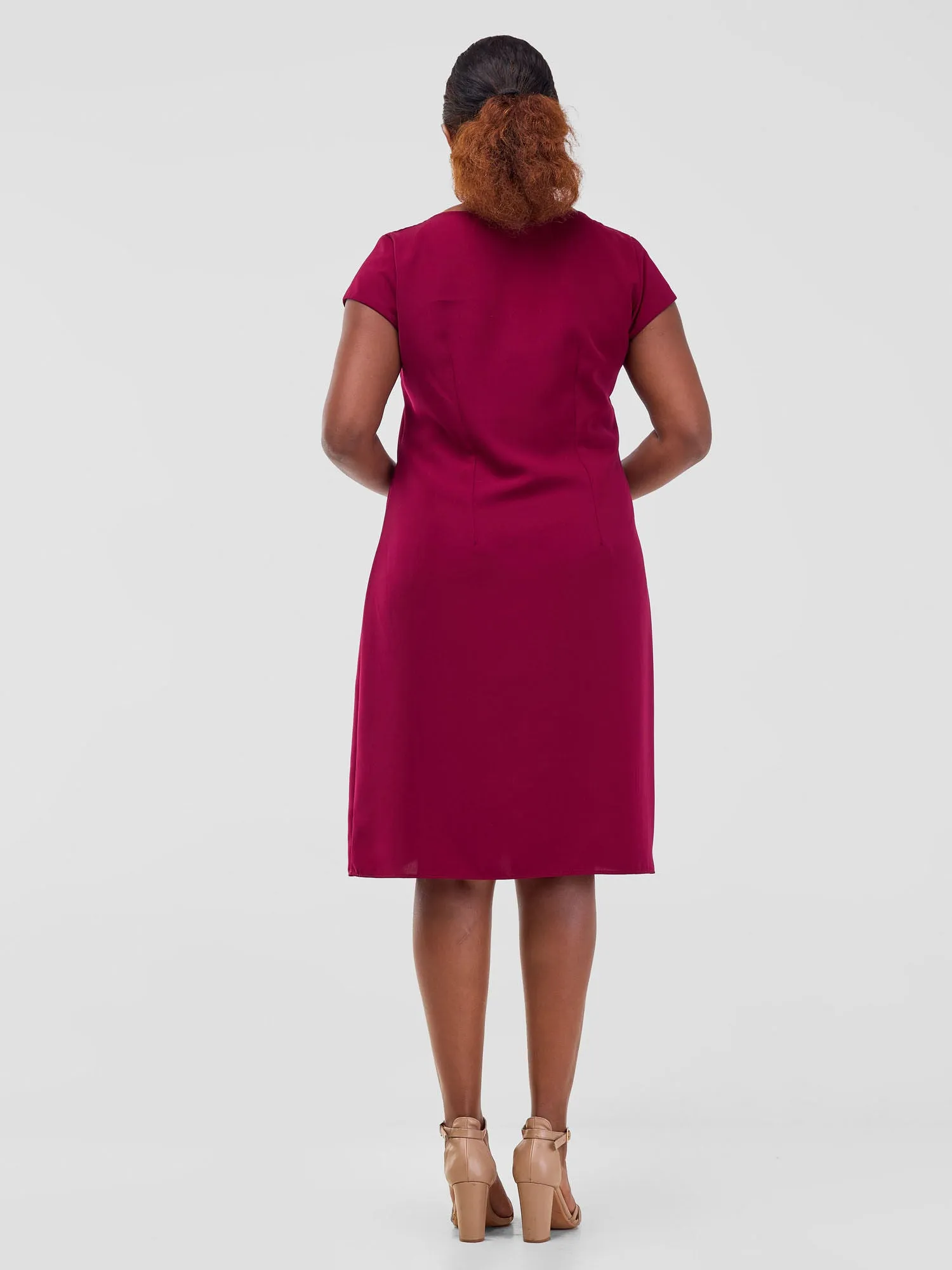 Vivo Nala Cap Sleeve Shift Dress - Deep Maroon