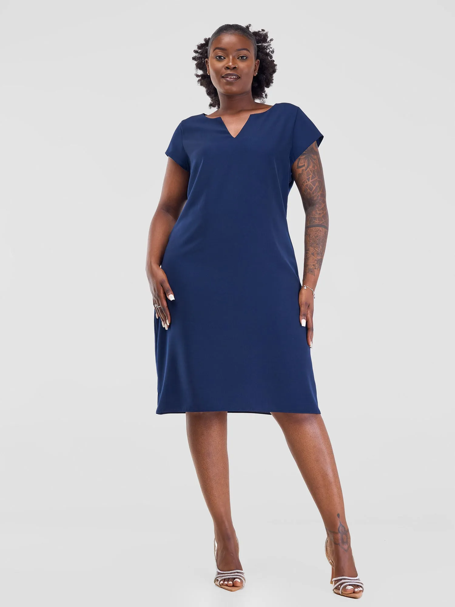 Vivo Nala Cap Sleeve Shift Dress - Deep Navy