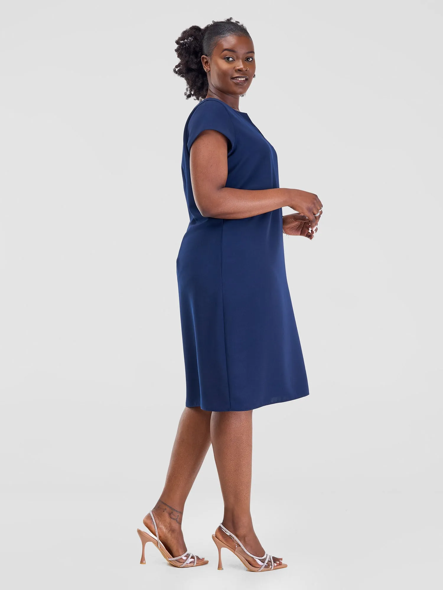 Vivo Nala Cap Sleeve Shift Dress - Deep Navy