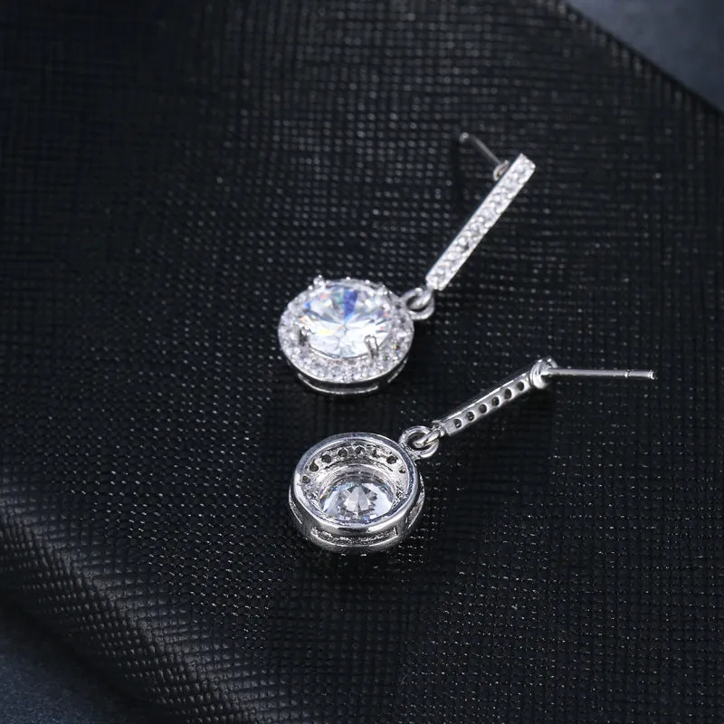 White CZ Crystal White Gold Plated Drop Earring