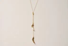 Wholesale Gold Double Feather Lariat Necklace, 16k gold Feathers,Cubic Zirconia Feathers,Tribal Feathers Necklace,Feather Lariat,gold feather necklace