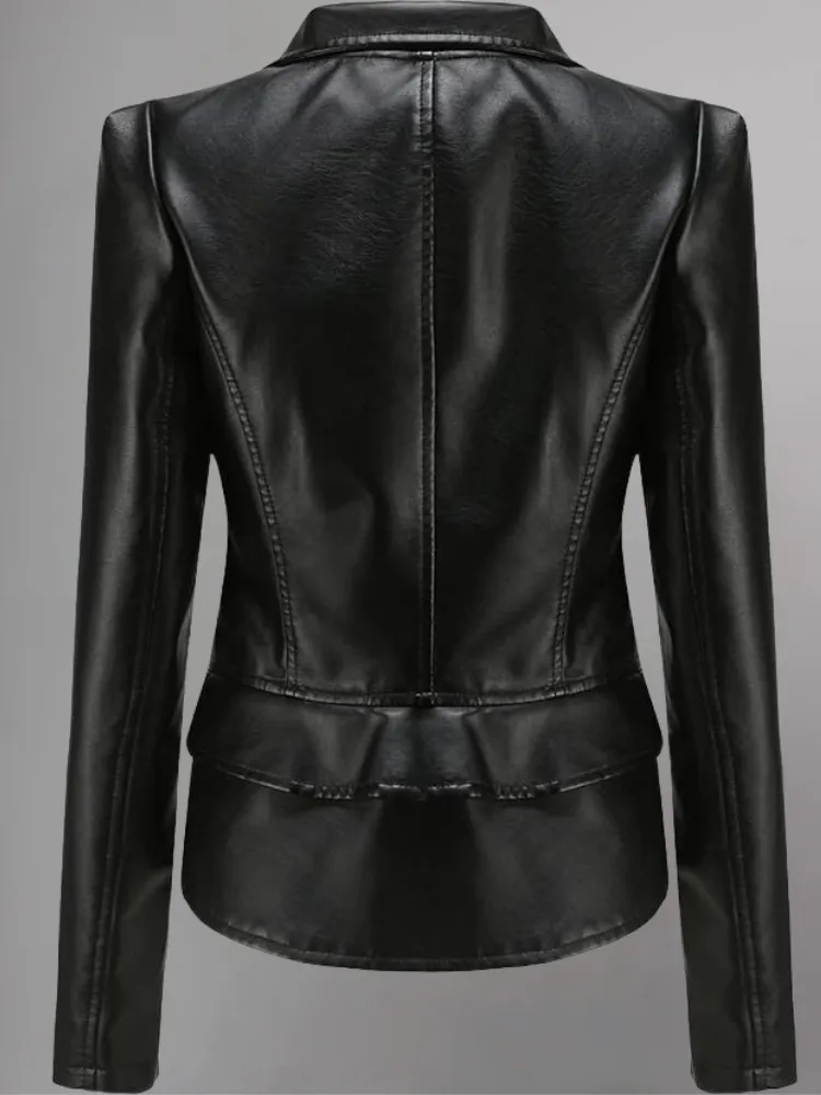 Women Black Motorcycle Leather Jacket