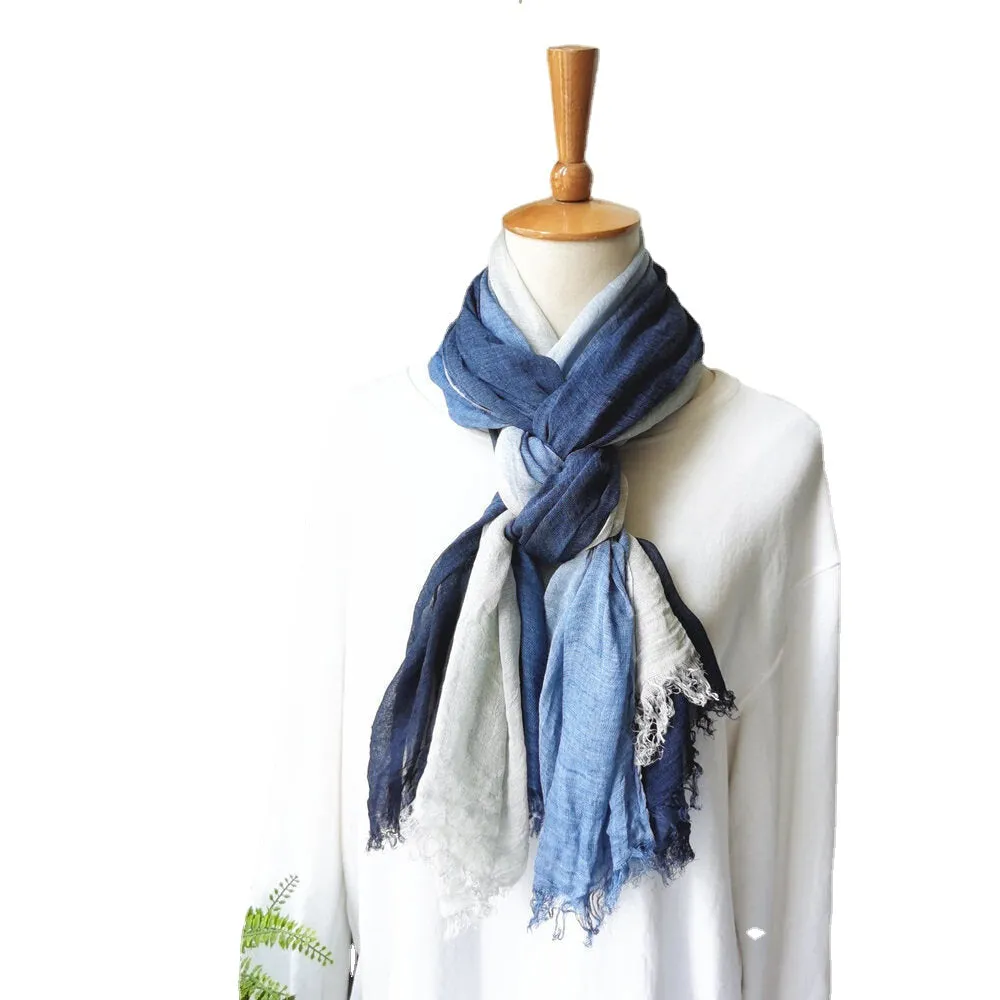 Women Cotton Gradient Color Natural Fold Silk Scar Casual Neck Protection Literary Style Scarf