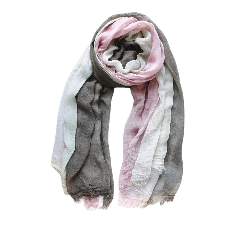 Women Cotton Gradient Color Natural Fold Silk Scar Casual Neck Protection Literary Style Scarf