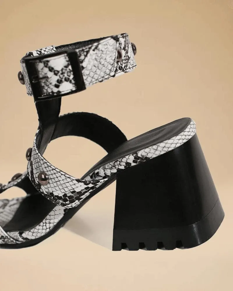 Women's Elegant Rivet Adjusting Buckle Block Heel Sandals