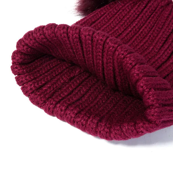 Womens Fur Ball Cap Pom Pom Beanie Cap Knitted Winter Warm Soft Caps