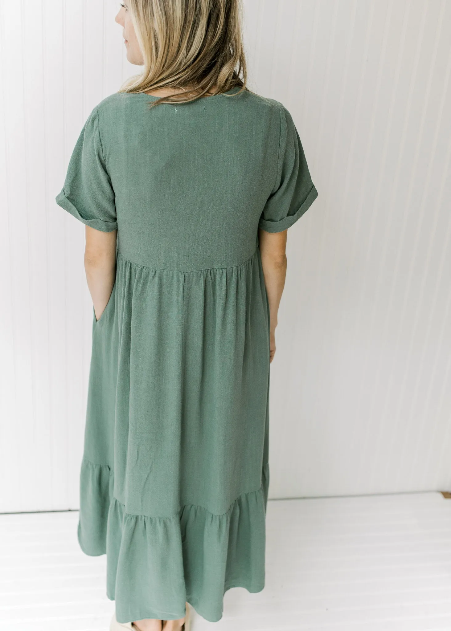 X Dusty Sage Button Midi Dress